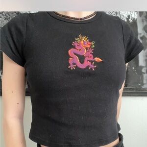 Black Dragon Embroidered Women's Top